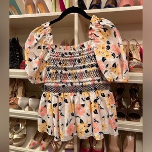 Kate Spade Lily Blooms Puff-Sleeve Top